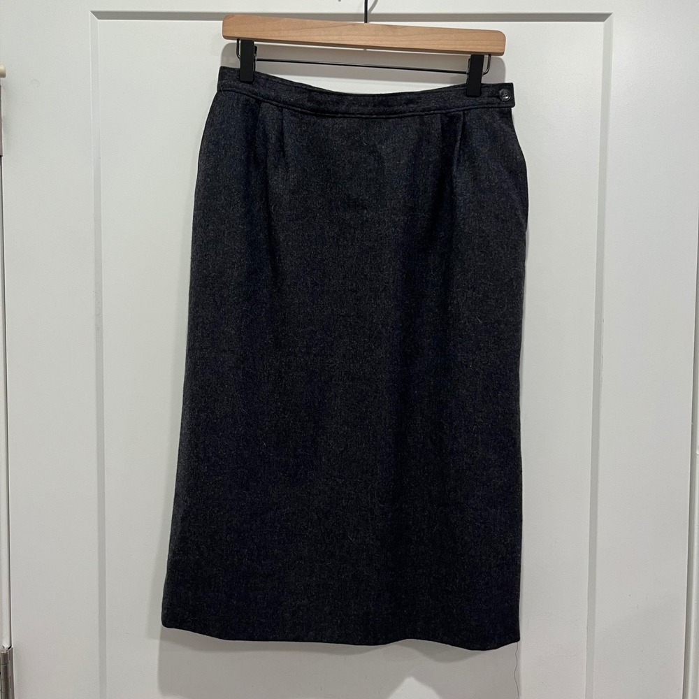 Pendleton Wool Pencil Skirt Charcoal Gray Midi Straight Made in USA Vintage